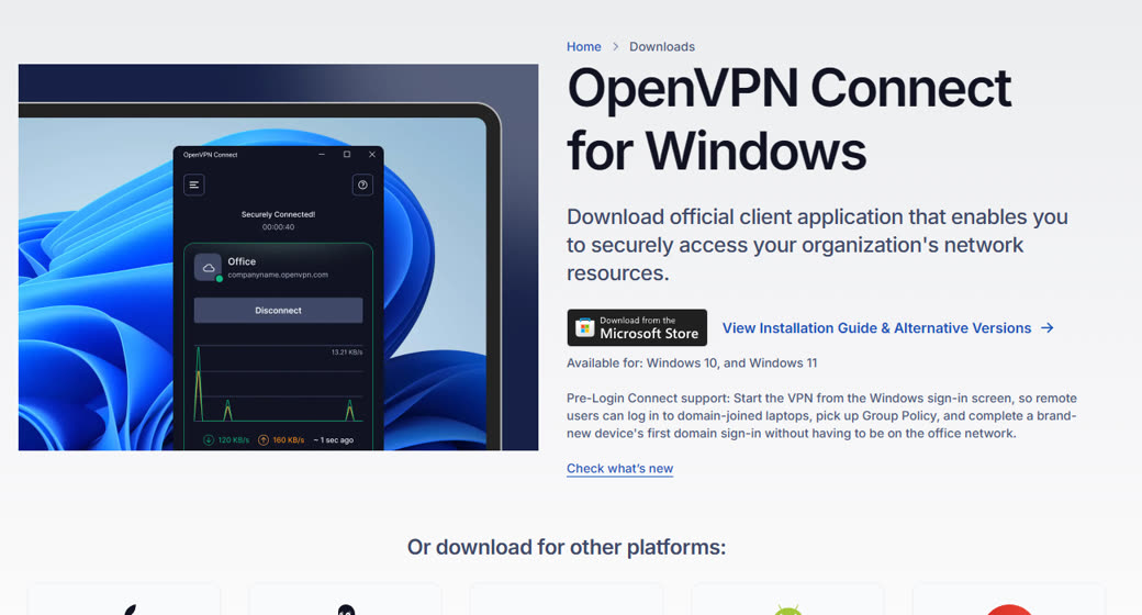 Official OpenVPN Connect for Windows download page on openvpn.net